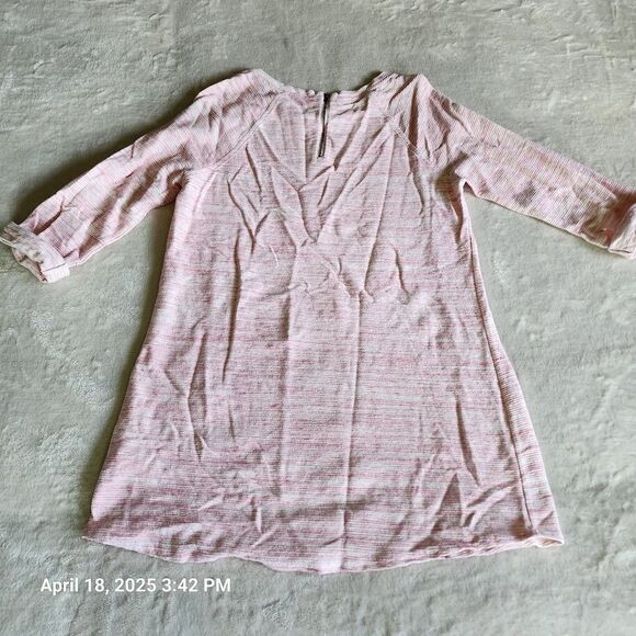 LL Bean M Reg Dress Tunic Pink White Heather 3/4 Sleeves 100% Cotton Back Zip - Picture 9 of 10